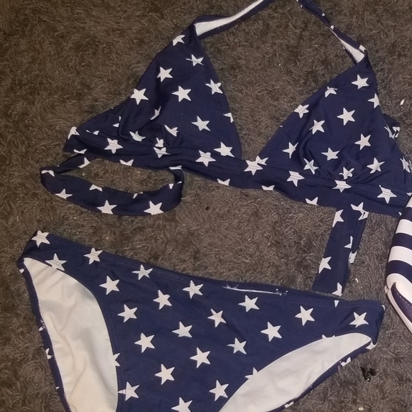 Bikini Navy Blue w Stars matching beach bag is new - Picture 2 of 2